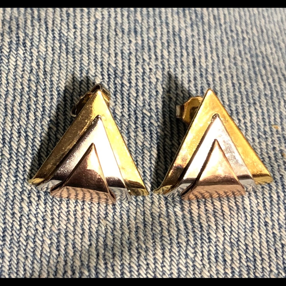 Geometric tri-colored metal earrings